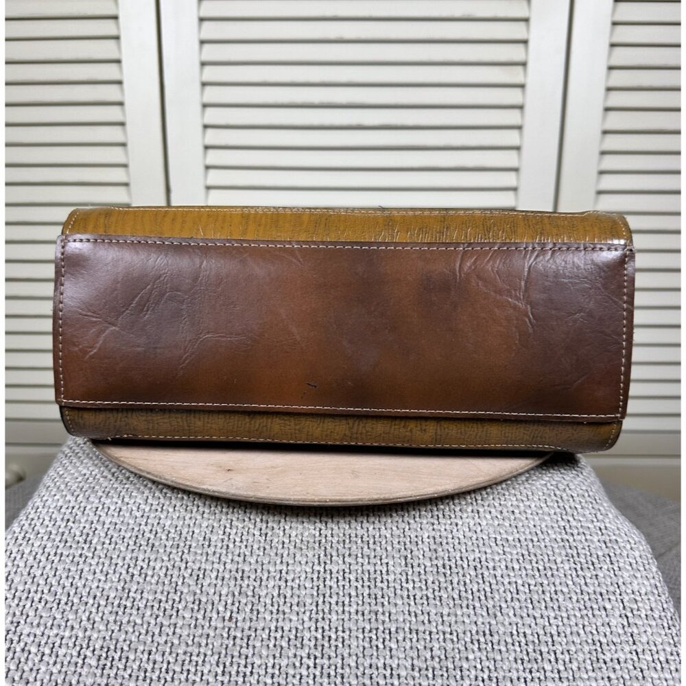 Vintage Lorenzo Leather Handbag Brown On Brown Academia Purse Double Handle Bag - Picture 6 of 7